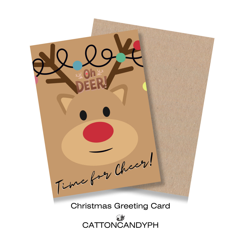 Christmas Greeting Card (Oh Deer! Time For Cheer!) with Envelope