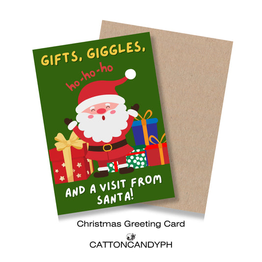 Christmas Greeting Card (Gifts, Giggles, And A Visit From Santa!) with Envelope